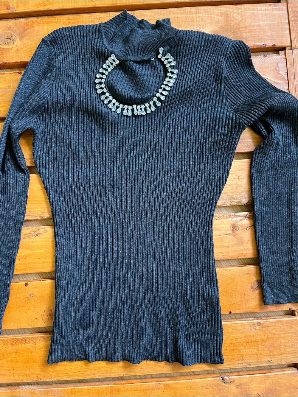 Ribbed Mock Neck Long-Sleeve Sweater - Black